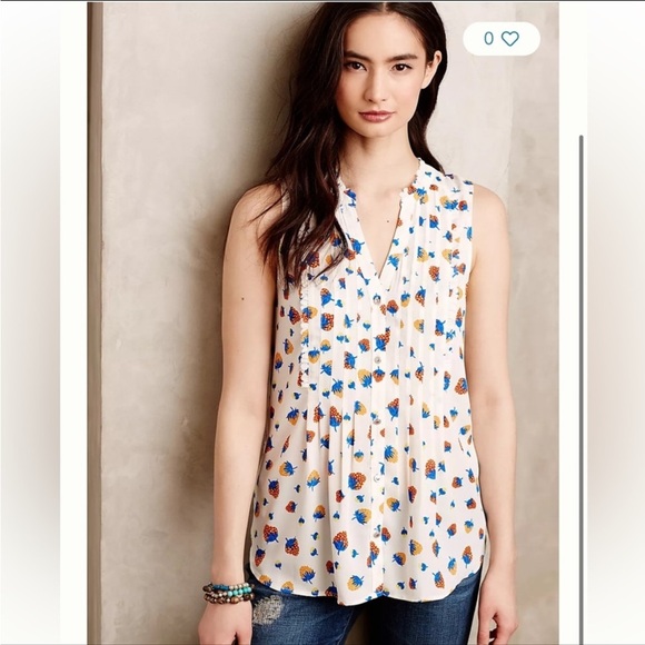 Anthropologie Tops - Anthropologie Maeve Fragola Ruffle Tank with a strawberry print sz 2